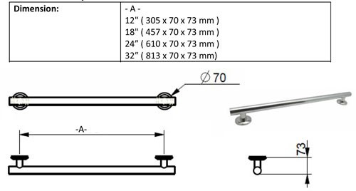 stainless steel bathroom grab barssize